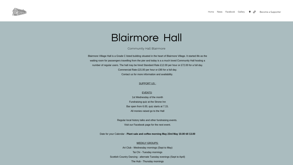 Screenshot of the Blairmore Hall Trust SCIO website