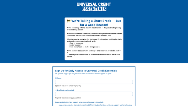 Screenshot of the Universal Credit Essentials SCIO website