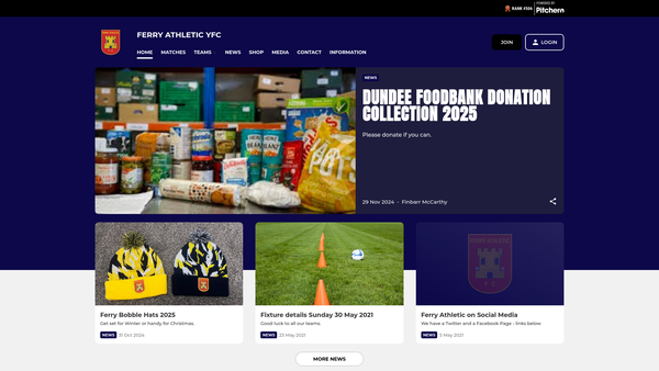 Screenshot of the Ferry Athletic Youth Football Club website
