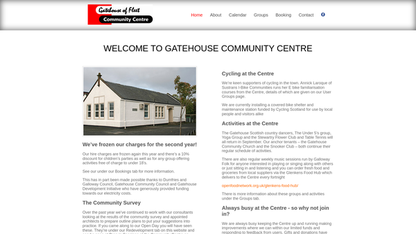 Screenshot of the Gatehouse of Fleet Community Centre Association website
