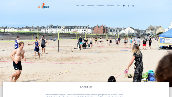 Screenshot of the West Coast Beach Volleyball Club website