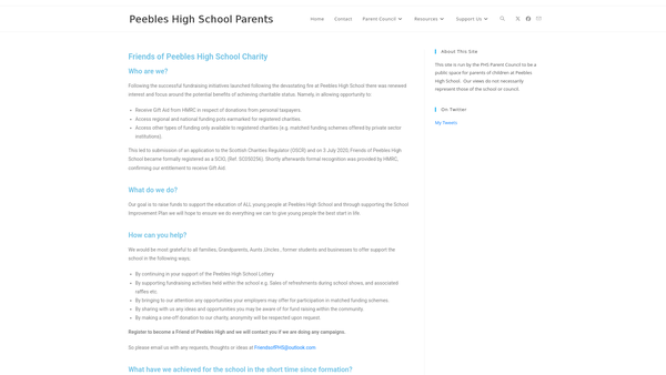 Screenshot of the Friends of Peebles High School (SCIO) website