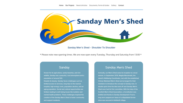 Screenshot of the Sanday Men's Shed website