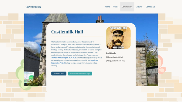 Screenshot of the Castlemilk Hall (SCIO) website