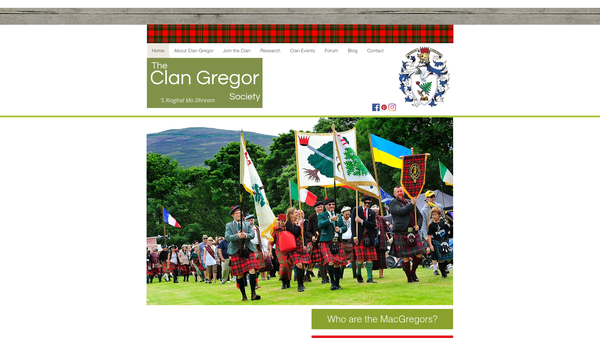 Screenshot of the Clan Gregor Society SCIO website
