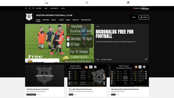 Screenshot of the Heston Rovers Football Club [SCIO] website