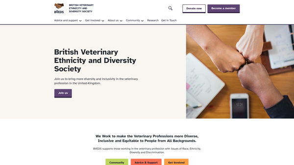 Screenshot of the British Veterinary Ethnicity and Diversity Society website