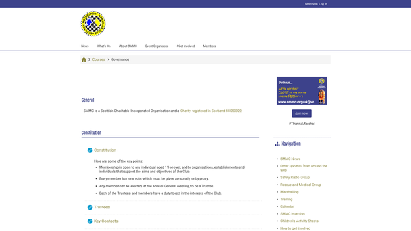 Screenshot of the Scottish Motorsport Marshals Club website