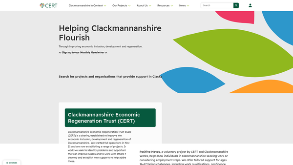 Screenshot of the Clackmannanshire Economic Regeneration Trust SCIO website