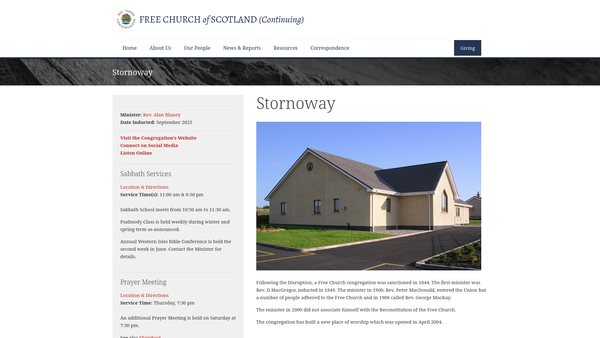 Screenshot of the Stornoway Free Church of Scotland (Continuing) website