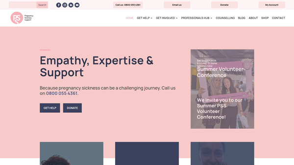 Screenshot of the Pregnancy Sickness Support website