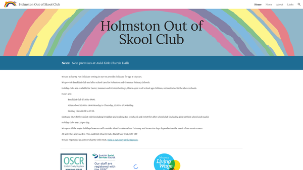 Screenshot of the Holmston Out of Skool Club website