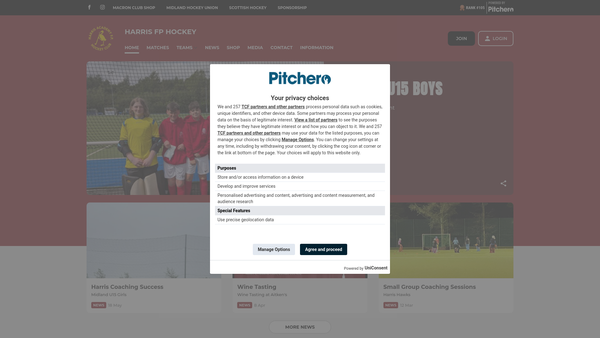Screenshot of the Harris Academy Former Pupils' Hockey Club website