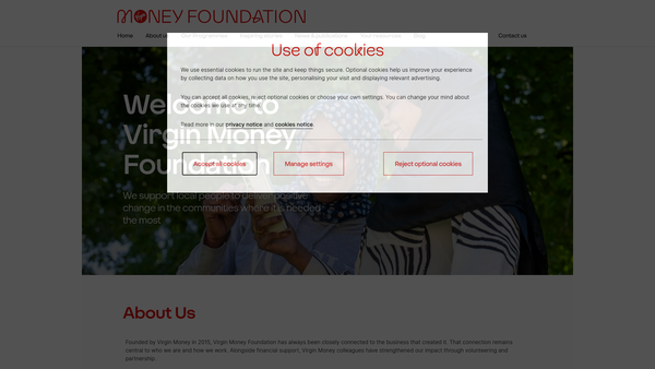 Screenshot of the The Virgin Money Foundation website