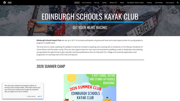 Screenshot of the Edinburgh Schools Kayak Club SCIO website