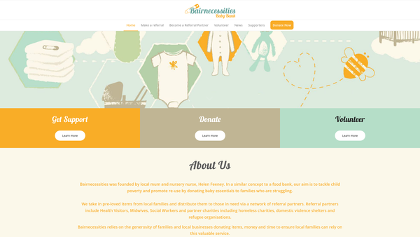 Screenshot of the Bairnecessities Baby Bank website