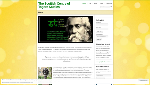 Screenshot of the Scottish Centre of Tagore Studies website
