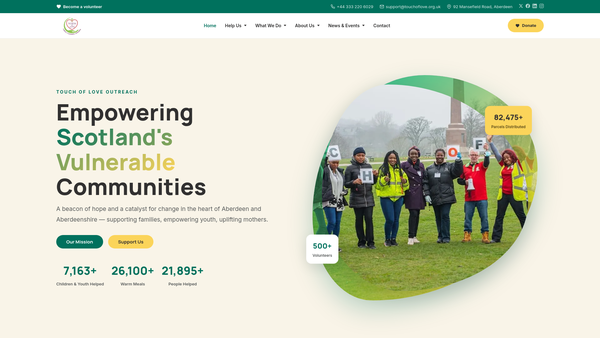 Screenshot of the Touch Of Love Outreach (SCIO) website