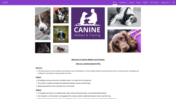 Screenshot of the Canine Welfare & Training [SCIO] website