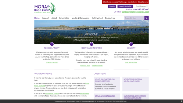 Screenshot of the Moray Rape Crisis website