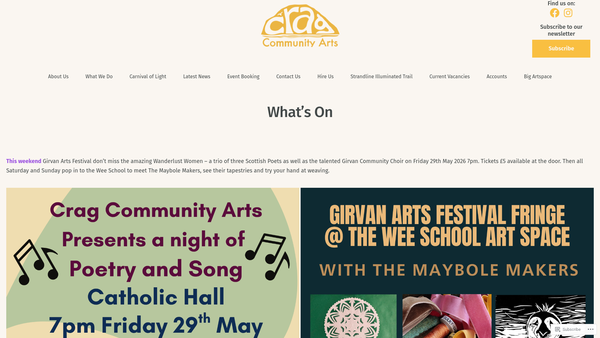 Screenshot of the CRAG Community Arts SCIO website