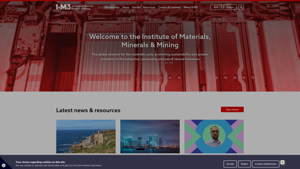 Screenshot of the The Institute of Materials, Minerals and Mining website
