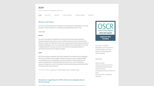 Screenshot of the Scottish Committee for Orthopaedics and Trauma website