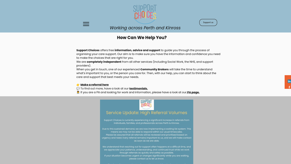 Screenshot of the Support Choices website