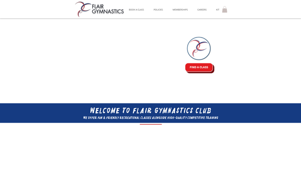 Screenshot of the Flair Gymnastics Club website