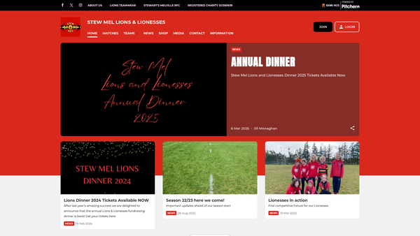 Screenshot of the Stewarts Melville Lions Mini Rugby Ltd website