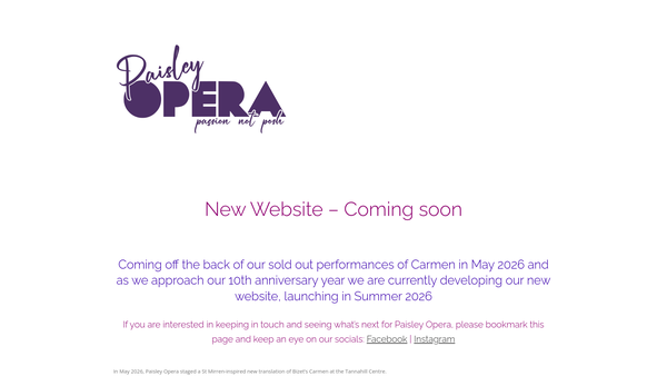 Screenshot of the Paisley Opera SCIO website