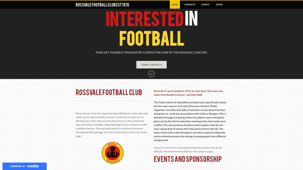 Screenshot of the Rossvale Community Football Club website