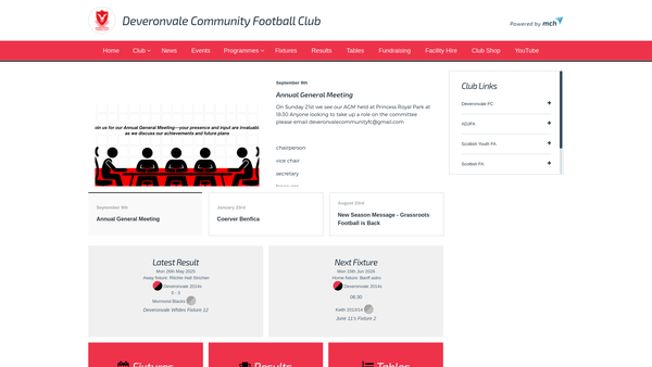 Screenshot of the Deveronvale Community Football Club website