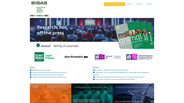 Screenshot of the British & Irish Society of Animal Science SCIO website