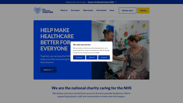 Screenshot of the Association of NHS Charities website
