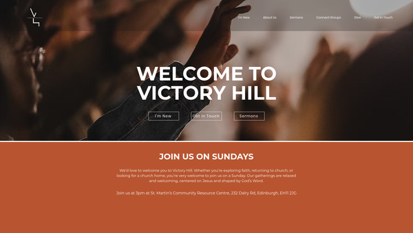 Screenshot of the Victory Hill Church website