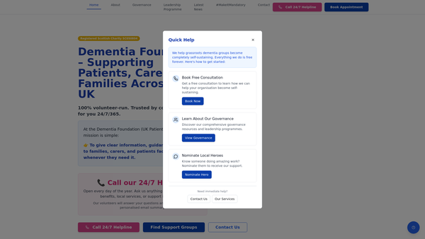 Screenshot of the Dementia Project UK Patients and Carers Foundation SCIO website