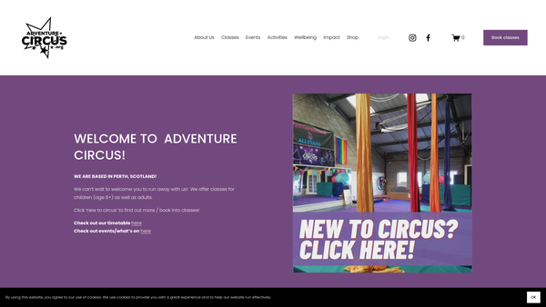 Screenshot of the Adventure Circus SCIO website