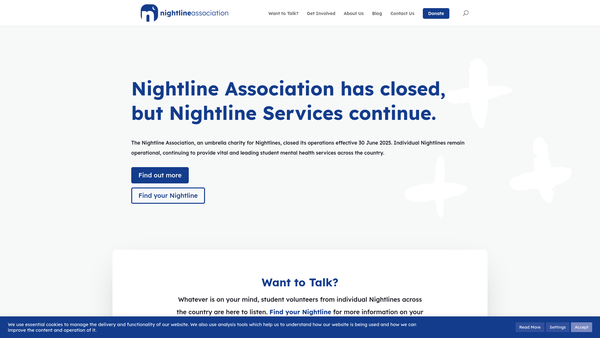 Screenshot of the Nightline Association website