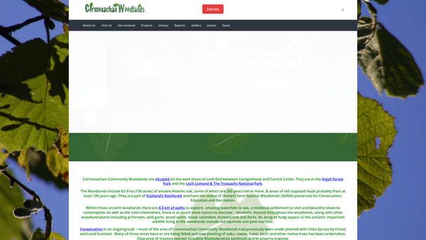 Screenshot of the Cormonachan Community Woodlands Limited website