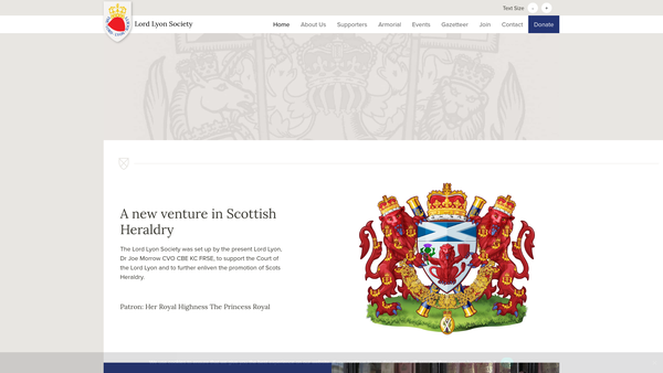 Screenshot of the Lord Lyon Society (SCIO) website