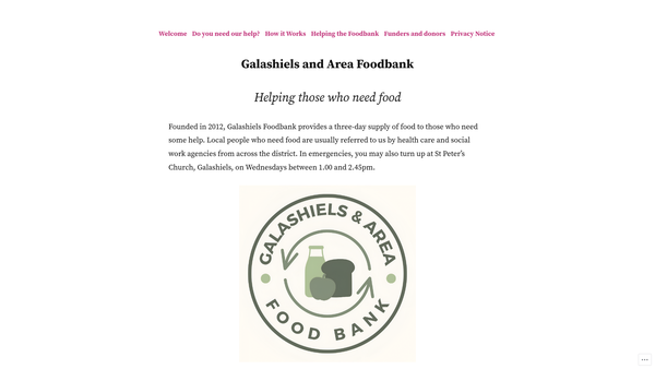 Screenshot of the Galashiels and Area Foodbank website