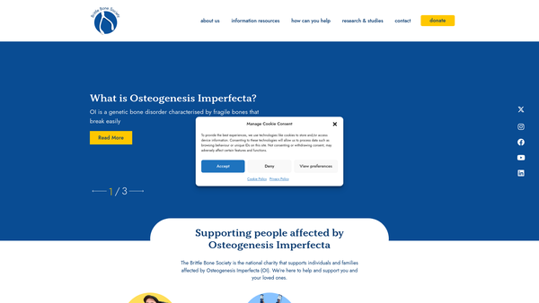 Screenshot of the Brittle Bone Society (BBS) website