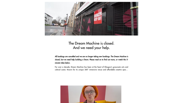 Screenshot of the Dream Machine SCIO website