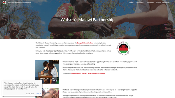Screenshot of the Watson's Malawi Partnership website