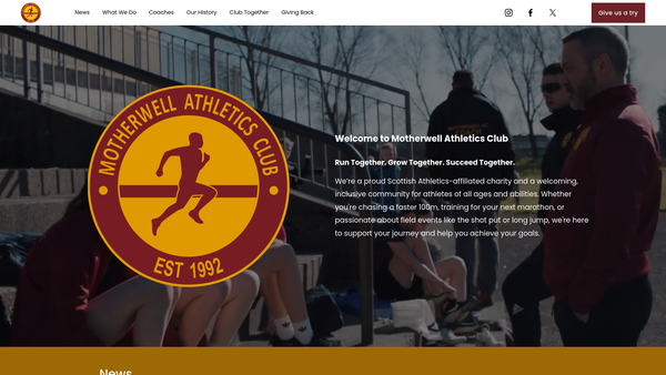 Screenshot of the Motherwell Athletics Club website