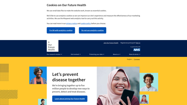 Screenshot of the Our Future Health website