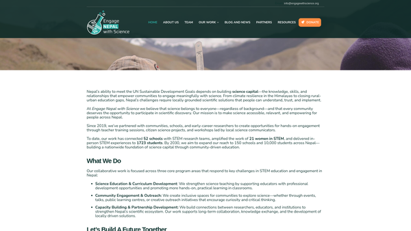 Screenshot of the Engage Nepal with Science website