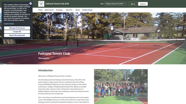 Screenshot of the Falkland Tennis Club SCIO website