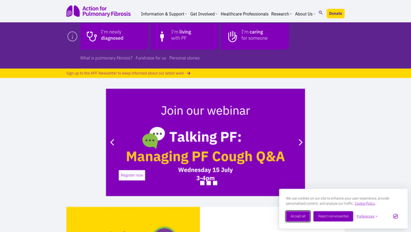 Screenshot of the Action for Pulmonary Fibrosis website